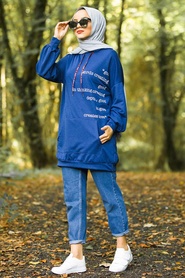 Neva Style - Indigo Blue Hijab Sweatshirt 1143IM - Thumbnail