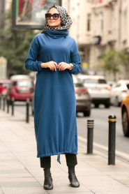 Boğazlı İndigo Mavisi Tesettür Elbise 2471IM - Thumbnail