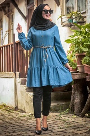 Neva Style - Indigo Blue Hijab Tunic 38990IM - Thumbnail