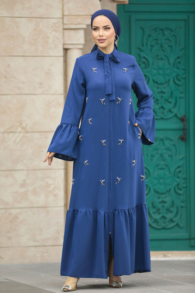 İndigo Blue Hijab Turkish Abaya 20009IM - 2