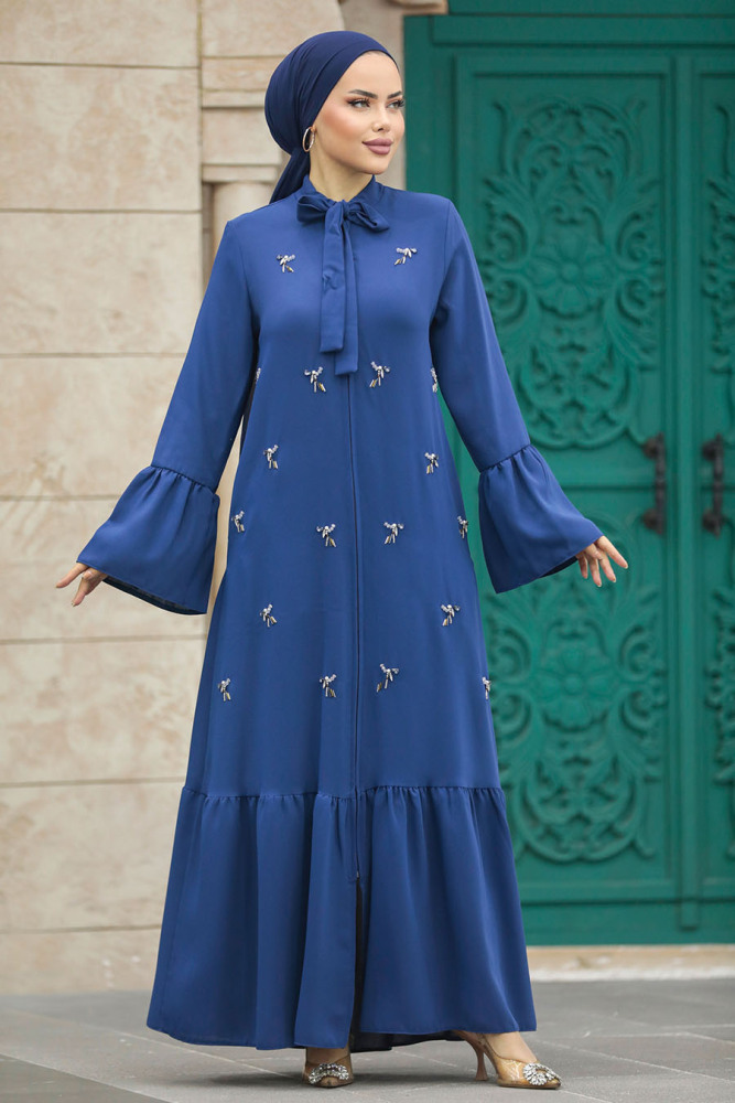 İndigo Blue Hijab Turkish Abaya 20009IM - 3