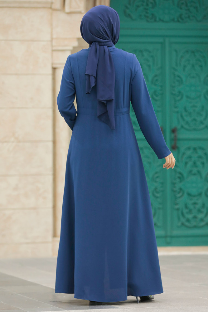 Neva Style - İndigo Blue Hijab Turkish Abaya 60125IM - 3