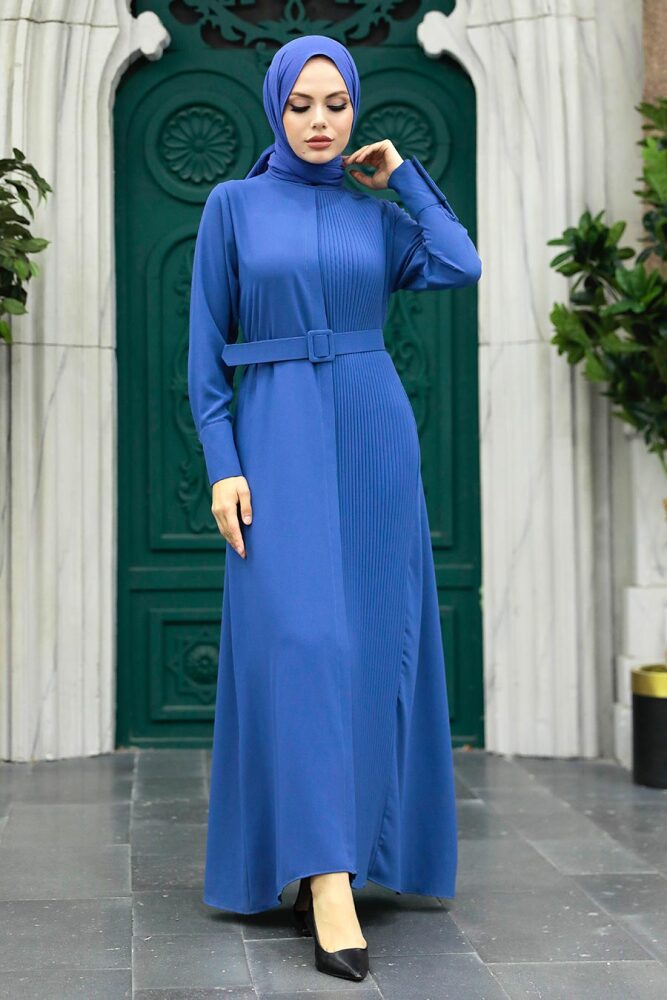 İndigo Blue Hijab Turkish Dress 10078IM - 3