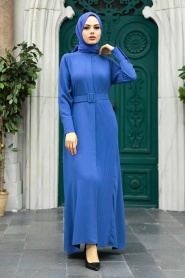 Neva Style - İndigo Blue Hijab Turkish Dress 10078IM - Thumbnail