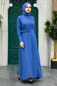 Neva Style - İndigo Blue Hijab Turkish Dress 10078IM - Thumbnail