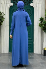 Neva Style - İndigo Blue Hijab Turkish Dress 10078IM - Thumbnail