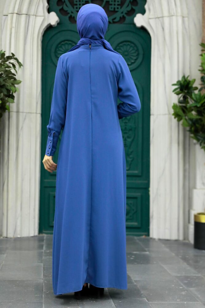 İndigo Blue Hijab Turkish Dress 10078IM - 4