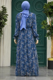  Neva Style - İndigo Blue Hijab Turkish Dress 29712IM - Thumbnail
