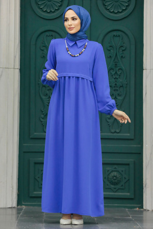 İndigo Blue Hijab Turkish Dress 414IM - 1