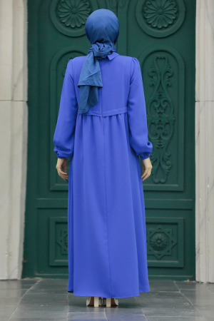 İndigo Blue Hijab Turkish Dress 414IM - 2