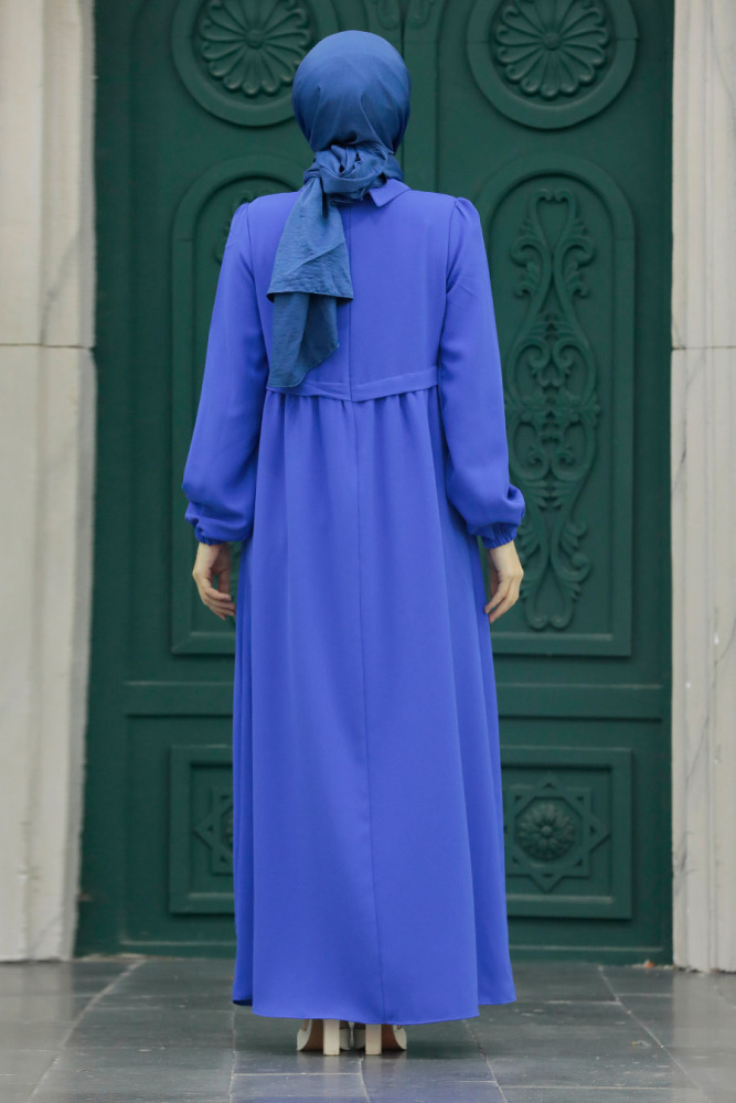 İndigo Blue Hijab Turkish Dress 414IM - 2