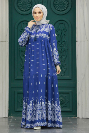 İndigo Blue Hijab Turkish Dress 50093IM - 1