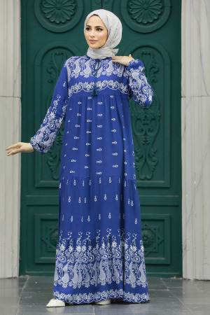 İndigo Blue Hijab Turkish Dress 50093IM - 2