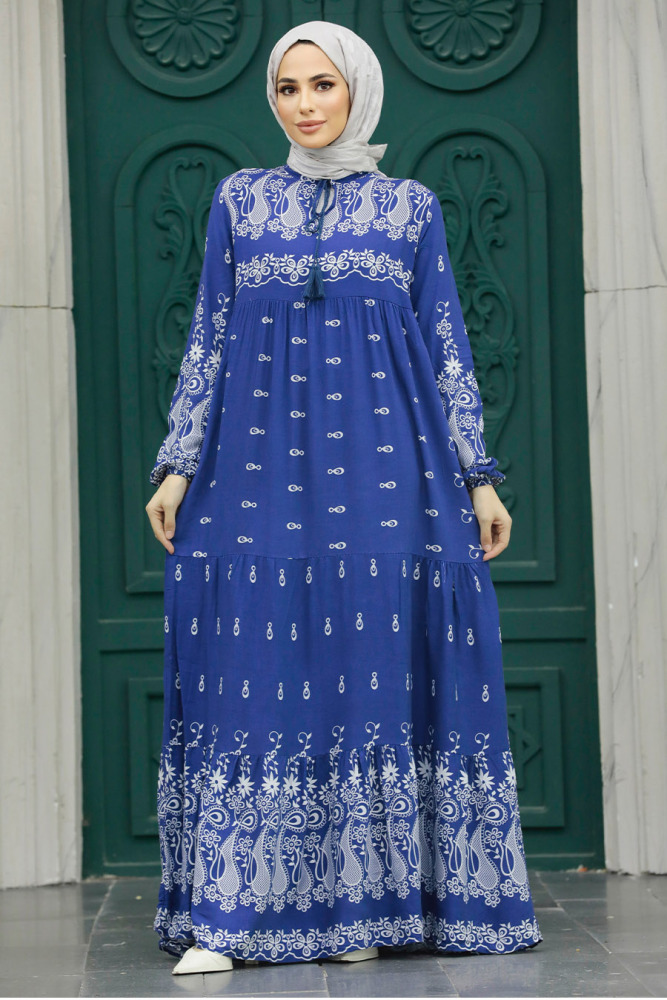 İndigo Blue Hijab Turkish Dress 50093IM - 3