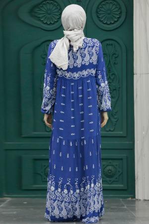 İndigo Blue Hijab Turkish Dress 50093IM - 4