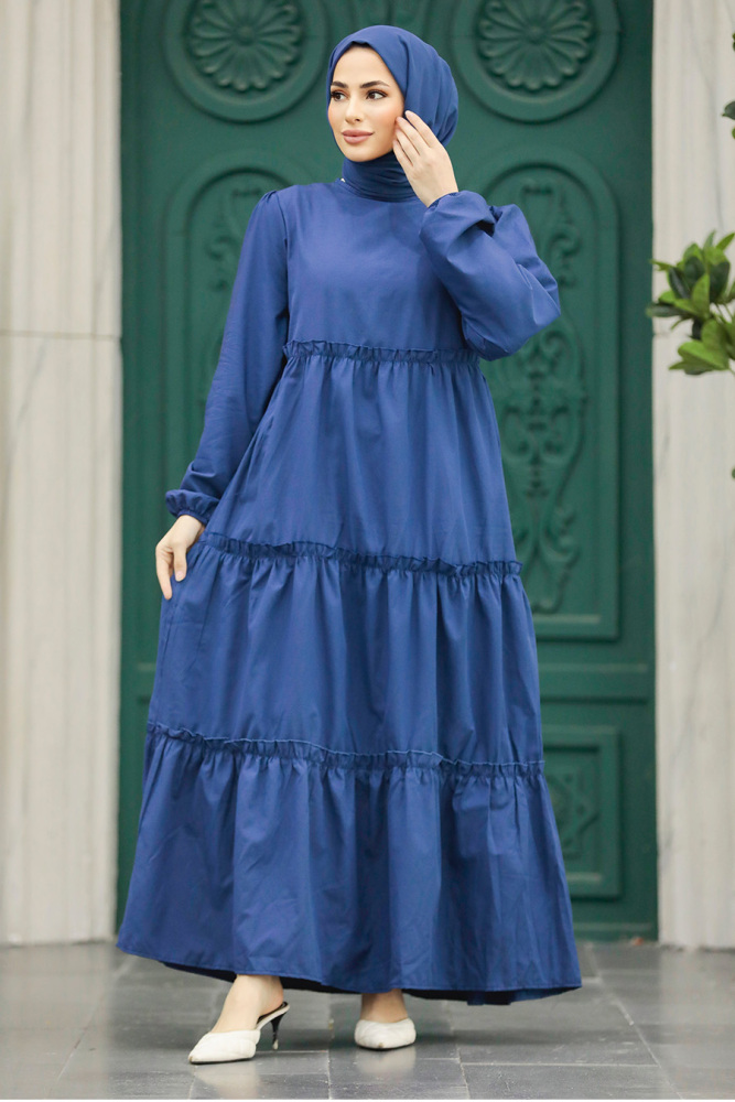 İndigo Blue Hijab Turkish Dress 57342IM - 3