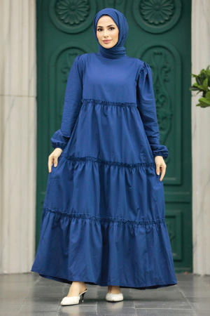 İndigo Blue Hijab Turkish Dress 57342IM - 2