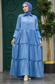 Neva Style - İndigo Blue Hijab Turkish Dress 5884IM - Thumbnail