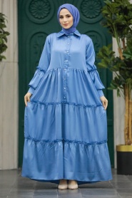 Neva Style - İndigo Blue Hijab Turkish Dress 5884IM - Thumbnail