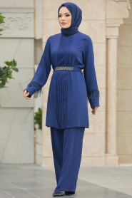 Neva Style - İndigo Blue Hijab Turkish Dual Suit 34071IM - Thumbnail