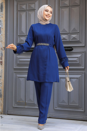 İndigo Blue Hijab Turkish Dual Suit 34071IM - 1