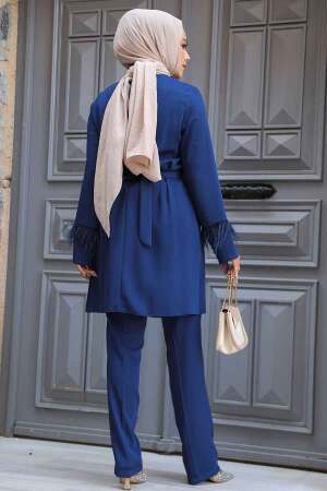 İndigo Blue Hijab Turkish Dual Suit 34071IM - 4