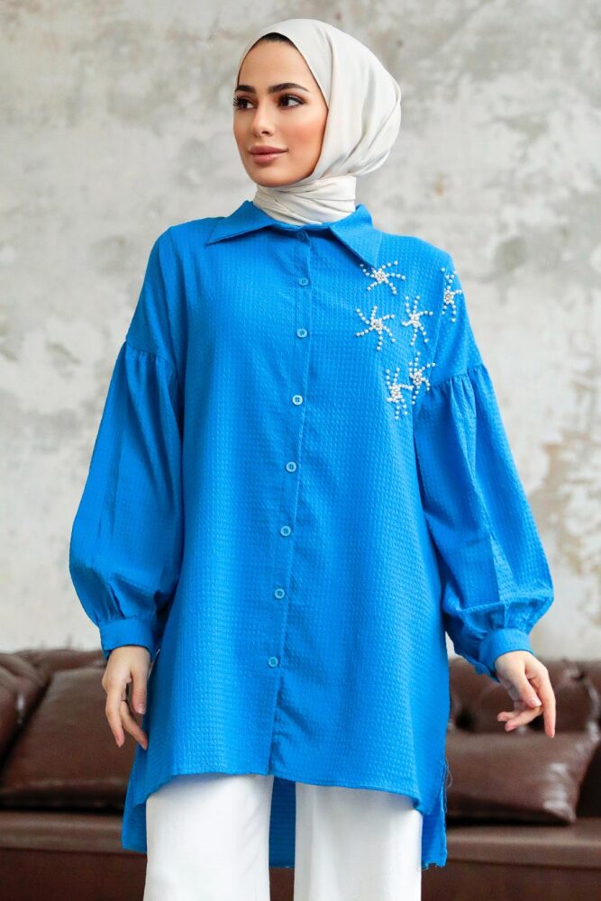İndigo Blue Hijab Turkish Shirt 11221IM - 1