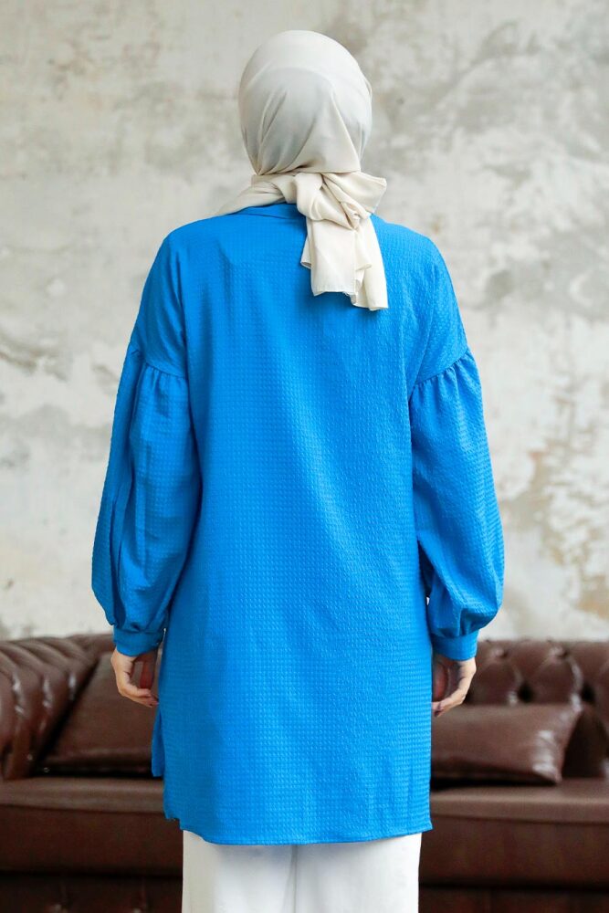 İndigo Blue Hijab Turkish Shirt 11221IM - 2