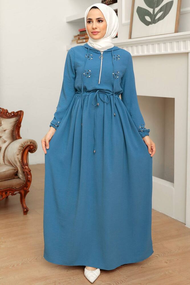 Neva Style - İndigo Blue Hijab Maxi Dress 13260IM - 1