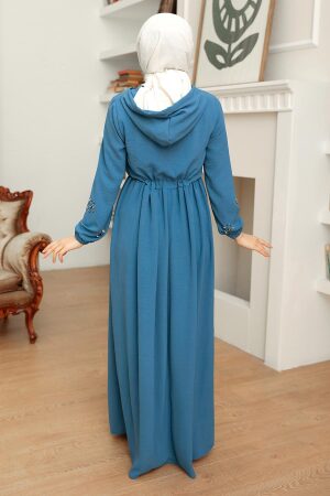 Neva Style - İndigo Blue Hijab Maxi Dress 13260IM - 3