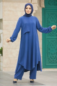 Neva Style - İndigo Blue Islamic Clothing Dual Suit 10701IM - Thumbnail