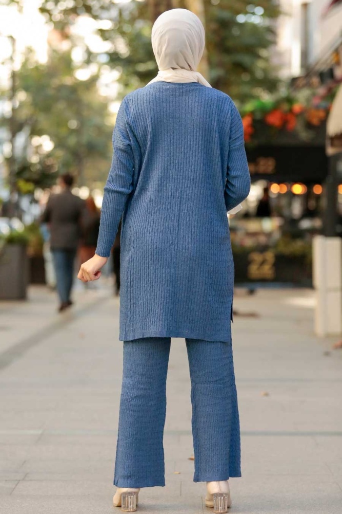 Neva Style - İndigo Blue Knitwear Muslim Dual Suit 33450IM - 3