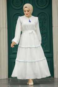 Neva Style - İndigo Blue Long Dress 13471IM - Thumbnail