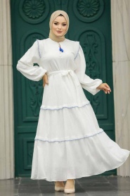 Neva Style - İndigo Blue Long Dress 13471IM - Thumbnail