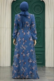 Neva Style - İndigo Blue Long Dress 279317IM - Thumbnail