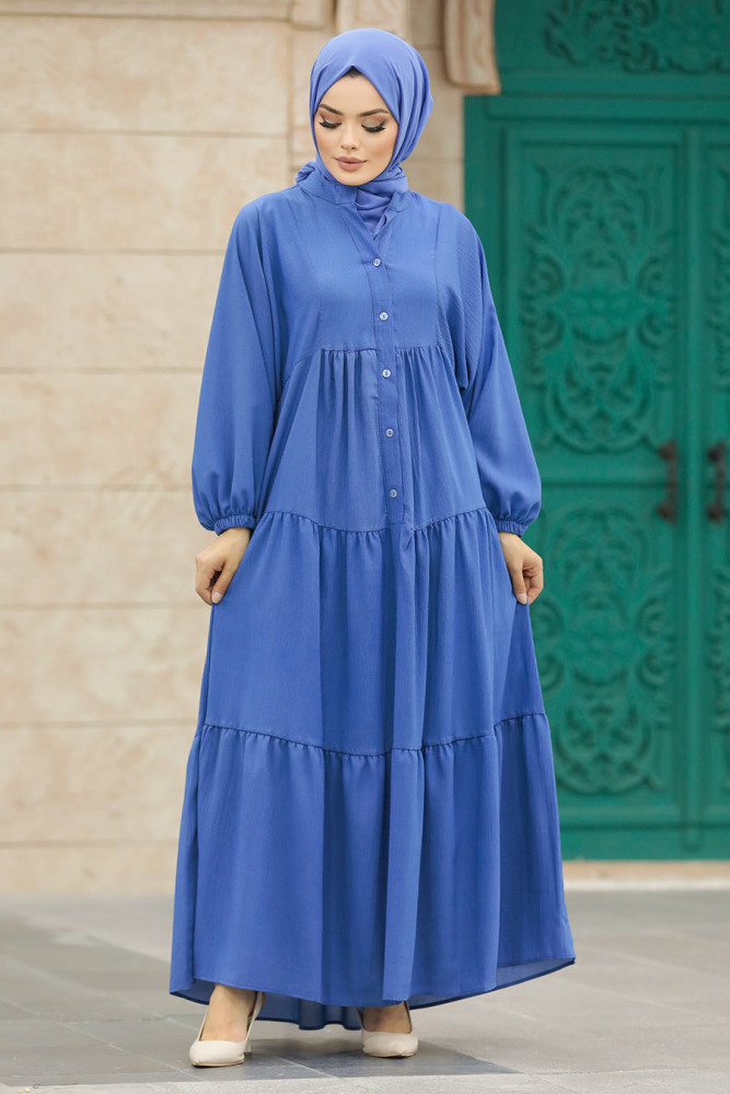Neva Style - İndigo Blue Long Dress for Muslim Ladies 65872IM - 2