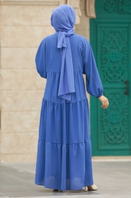 Neva Style - İndigo Blue Long Dress for Muslim Ladies 65872IM - Thumbnail