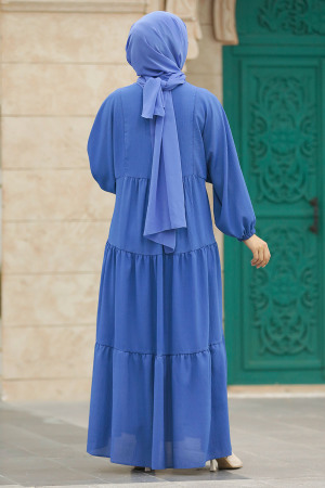 Neva Style - İndigo Blue Long Dress for Muslim Ladies 65872IM - 3