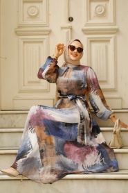 Neva Style - İndigo Blue Long Muslim Dress 33092IM - Thumbnail