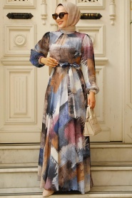 Neva Style - İndigo Blue Long Muslim Dress 33092IM - Thumbnail