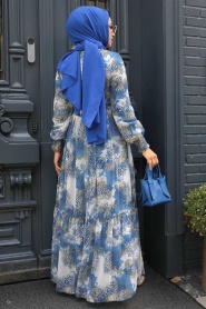 Neva Style - İndigo Blue Long Muslim Dress 33560IM - Thumbnail