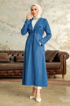 Neva Style - İndigo Blue Long Sleeve Coat 11341IM - 1