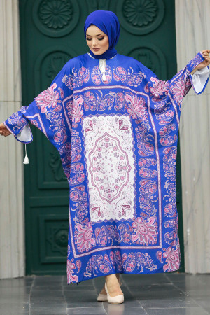 Neva Style - İndigo Blue Long Sleeve Tunic 20512IM - Thumbnail