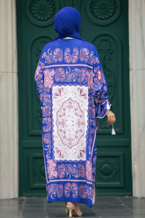 Neva Style - İndigo Blue Long Sleeve Tunic 20512IM - Thumbnail