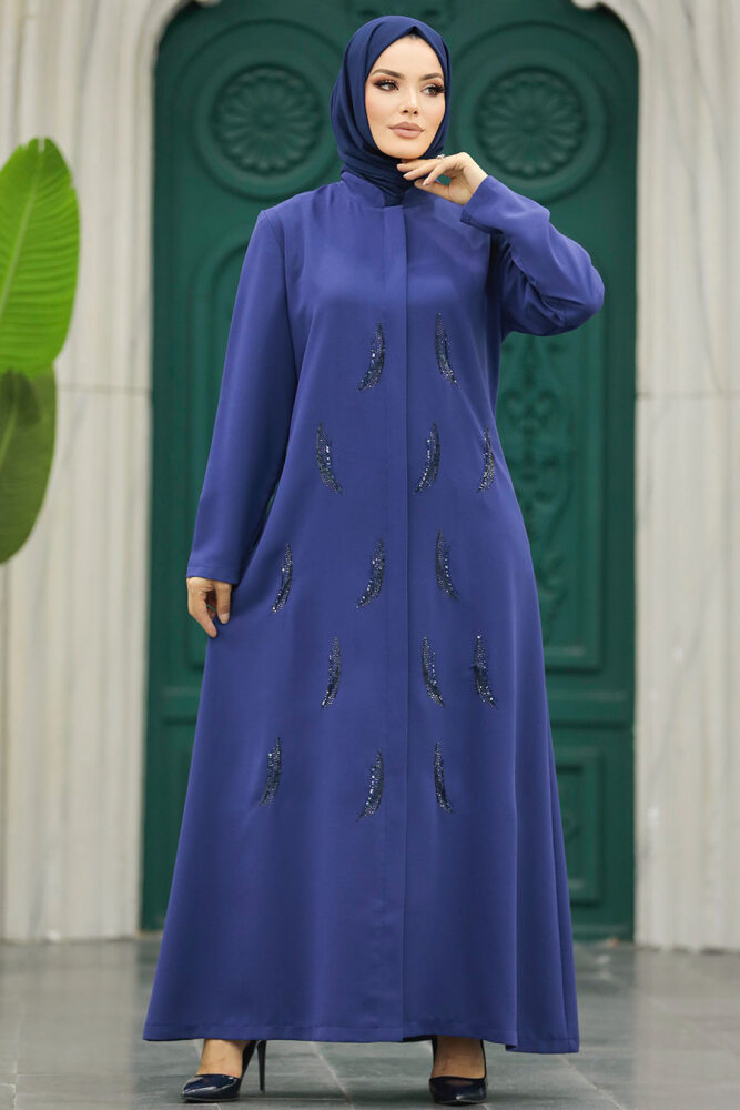 İndigo Blue Long Sleeve Turkısh Abaya 10106IM - 1