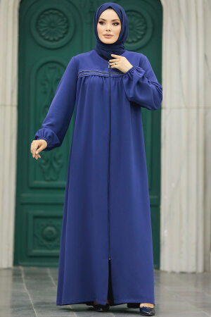 Neva Style - İndigo Blue Long Sleeve Turkısh Abaya 10533IM - Thumbnail