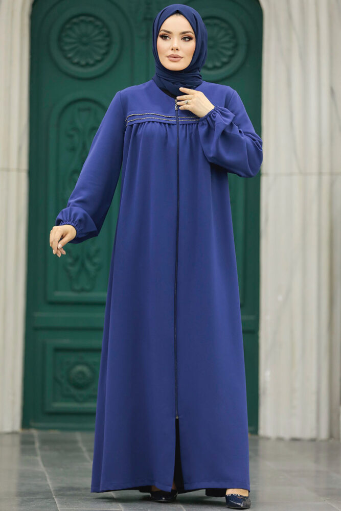 Neva Style - İndigo Blue Long Sleeve Turkısh Abaya 10533IM - 2