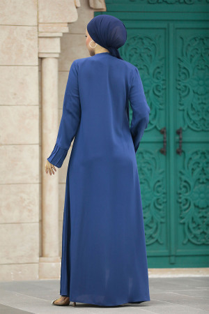 İndigo Blue Long Turkish Abaya 20018IM - 3