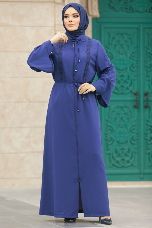 Neva Style - İndigo Blue Long Turkish Abaya 91502IM - 1