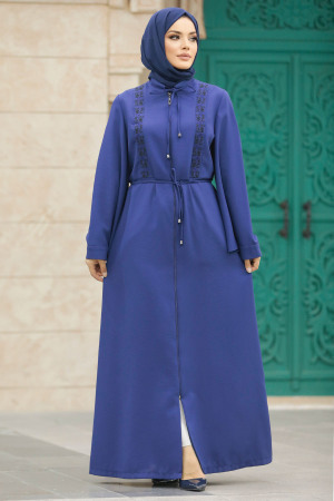 Neva Style - İndigo Blue Long Turkish Abaya 91502IM - Thumbnail